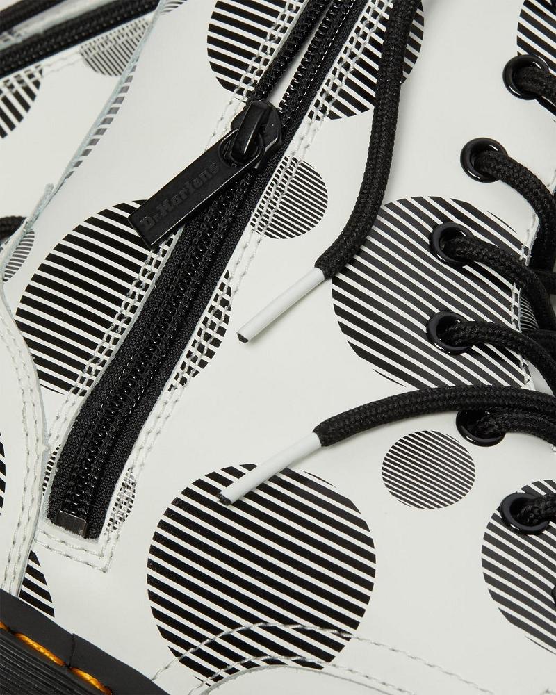 Dr Martens Jadon Polka Dot Smooth Læder Platform Støvler Dame Hvide | DK 244EBC
